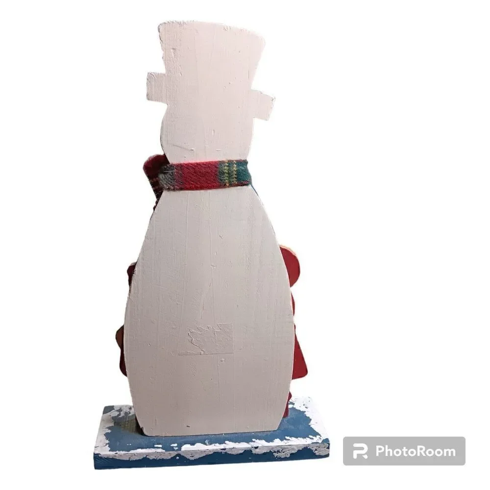 VTG Wooden Snowman Folk Art‎ Christmas Decor Cardinal Children 12 inch Tall